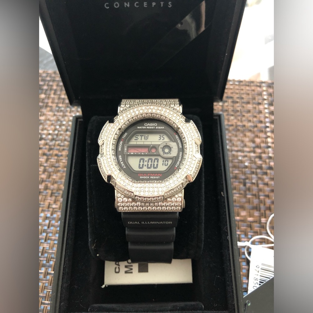 Casio Amplifyd concepts G-Shock Black and Silver Digital Watch with CZ stones